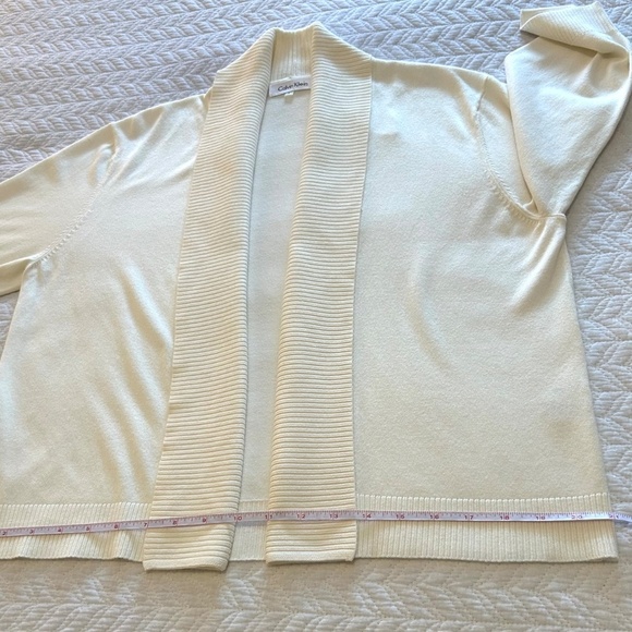 NWOT Calvin Klein Cropped Shawl Collar Open Cardigan 3/4 Sleeve Size L Cream - Picture 9 of 15